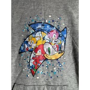 SEGA SONIC the HEDGEHOG Graphic NEW Gray LS Hoodie Kangaroo Size M?